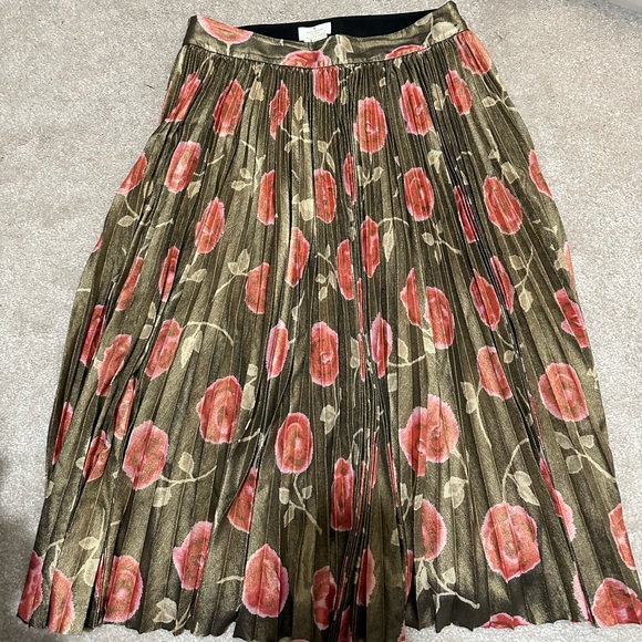 ✨HP✨ Kate Spade metallic gold and pink pleated floral midi skirt size 6 - Picture 2 of 9
